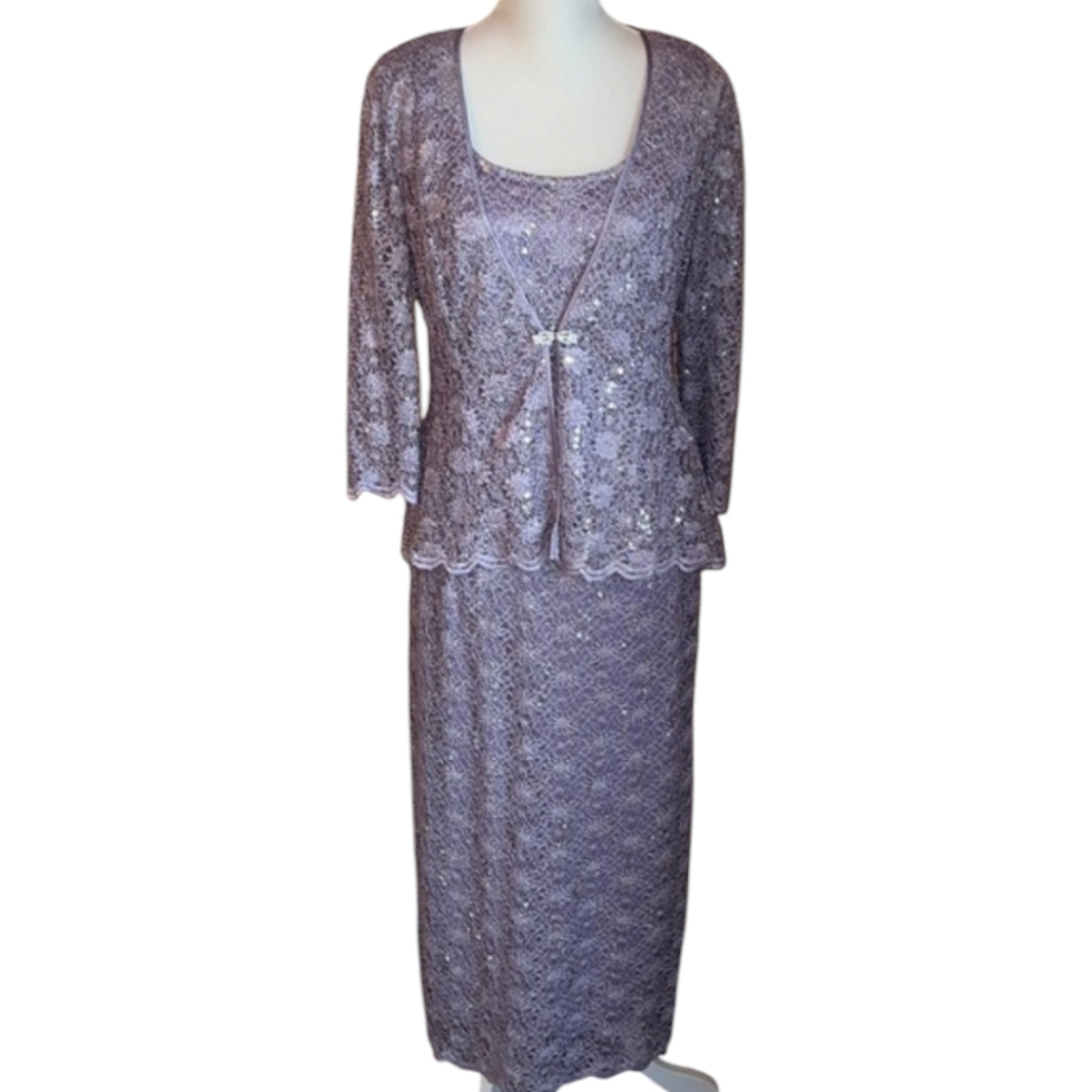 R&M Richards Glitter Lace Long Dress With Matching Jacket